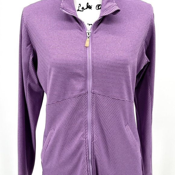 Bette & Court Full Zip Athletic‎ Jacket Size Medium Purple Striped EUC Golf - Picture 2 of 7